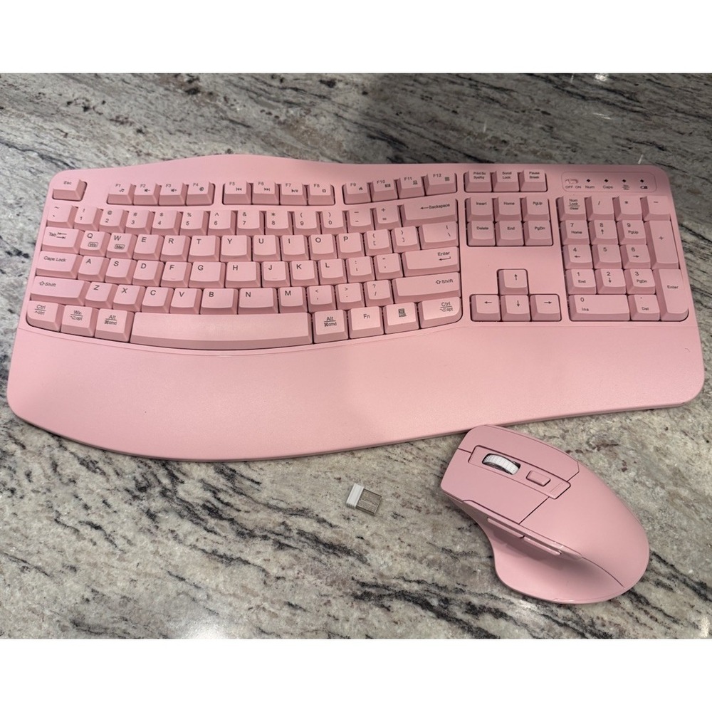 Wireless Keyboard and Mouse Combo, 2.4G Full Size Wave Keys Ergonomic Keyboard